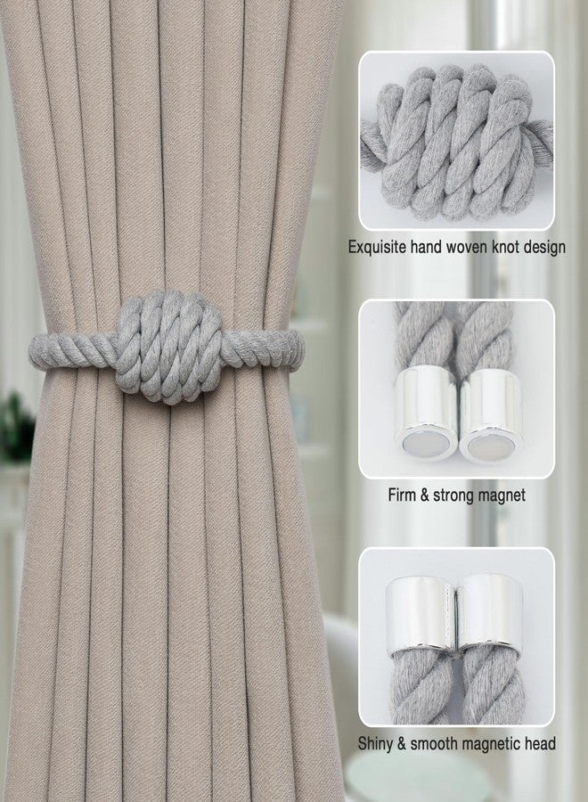 NICEEC 2 Pack Natural Cotton Rope Magnetic Curtain Tiebacks Modern Simple Style Drape Tie Backs Elegant Hand Weave Rope Knot Decorative Curtain Holdbacks for Home & Office Window Drapery (Light Grey) - Image 2