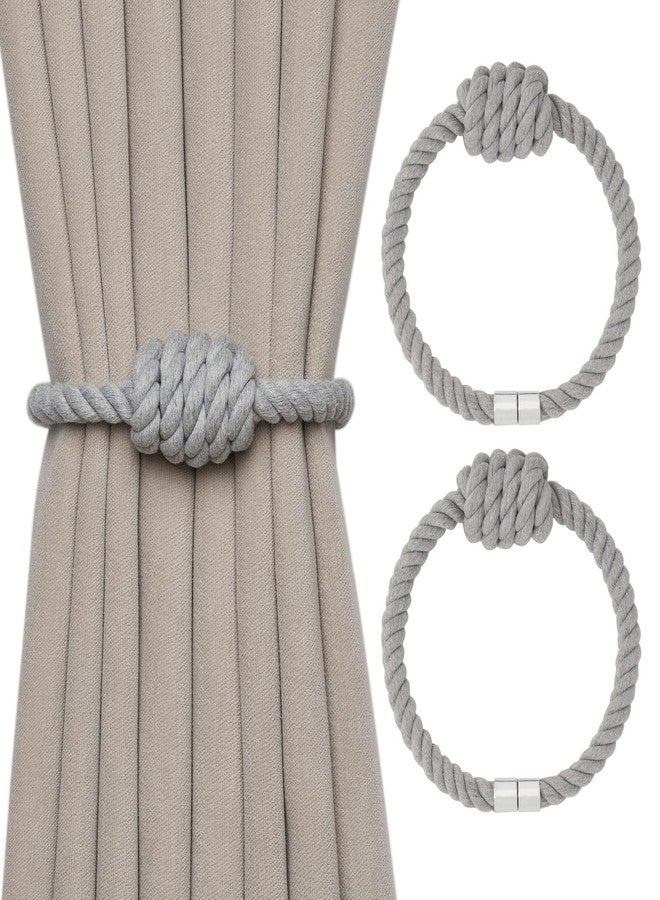 NICEEC 2 Pack Natural Cotton Rope Magnetic Curtain Tiebacks Modern Simple Style Drape Tie Backs Elegant Hand Weave Rope Knot Decorative Curtain Holdbacks for Home & Office Window Drapery (Light Grey) - Image 1