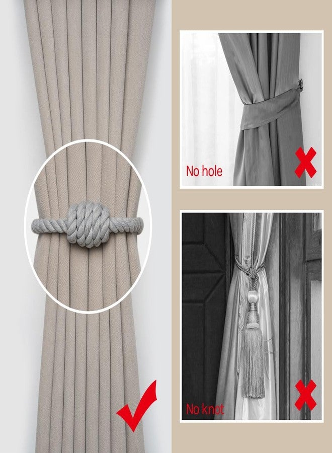 NICEEC 2 Pack Natural Cotton Rope Magnetic Curtain Tiebacks Modern Simple Style Drape Tie Backs Elegant Hand Weave Rope Knot Decorative Curtain Holdbacks for Home & Office Window Drapery (Light Grey) - Image 3
