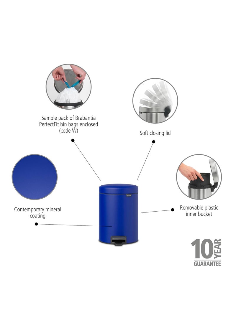 brabantia Brabantia Pedal Bins NewIcon Pedal Bin 5 litre Plastic Bucket Mineral Powerful Blue  - Image 2