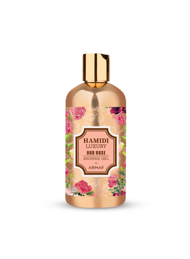 Hamidi Luxury Rose Oud Shower Gel 500ml – Hydrating & Refreshing Body Wash with Elegant Rose and Oud Fragrance for Soft, Smooth, and Radiant Skin