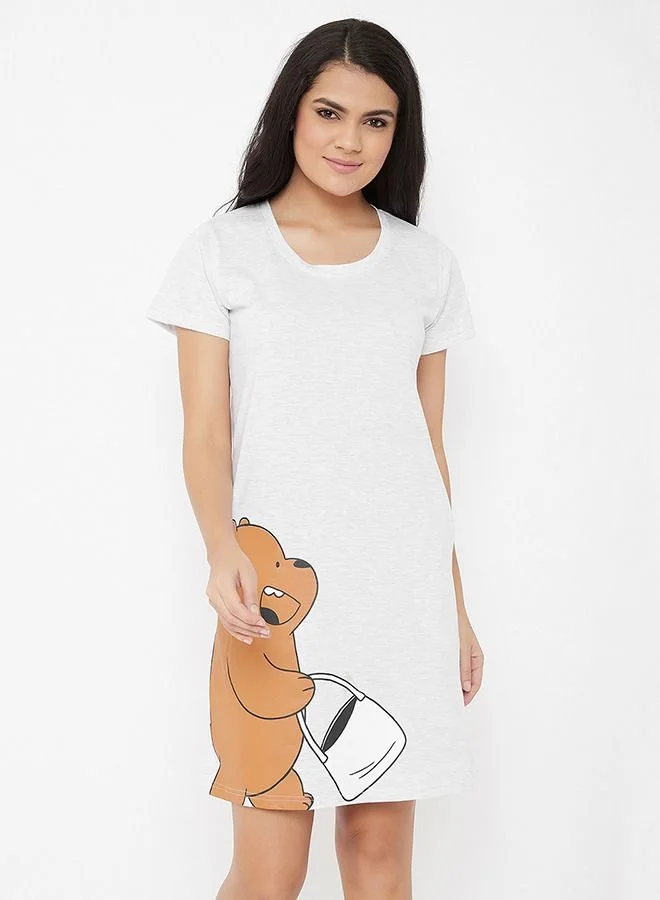 كلوفيا Clovia Printed Short Night Dress In Light Grey - Cotton