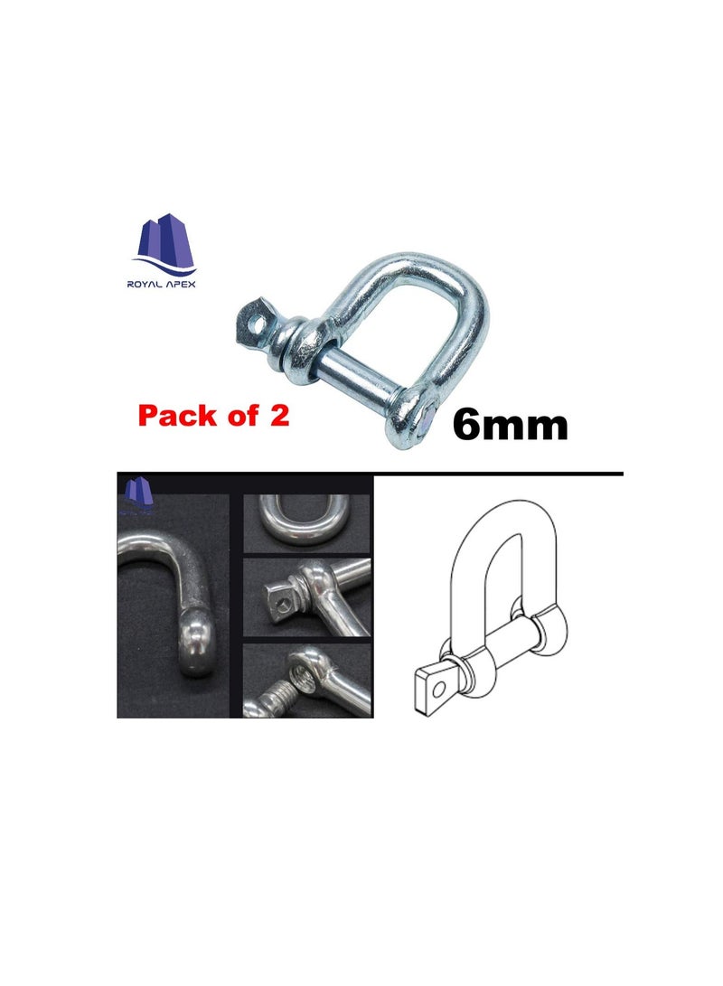 Galvanized Iron (GI) D Ring Shackle Lock, Shackle Hook Clip for Heavy Duty Construction, Chain Link Tow, Marine Shackles, Gym Hook and Vehicle Recovery & DIY Projects… (Pack of 2, 6mm)  - Image 3