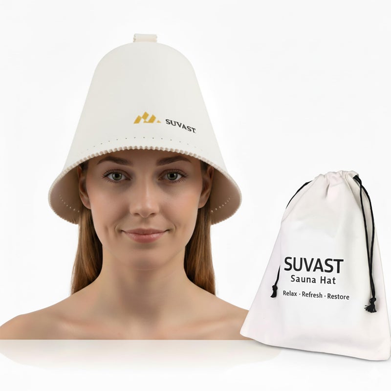 suvast Merino Wool Sauna Hat for Women & Men, Seamless Soft Felt Sauna Cap, 100% Fine Merino Wool, Lightweight Breathable Nordic Design, Protects Head & Hair from Heat, Gift Bag Included White - Image 1