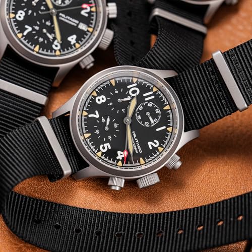 TACTICAL FROG Militado ML1868 39mm Military Chronograph Watch VK67 Quartz Sapphire Crystal C3 Luminous 100M Waterproof Black Nylon Strap - Image 3