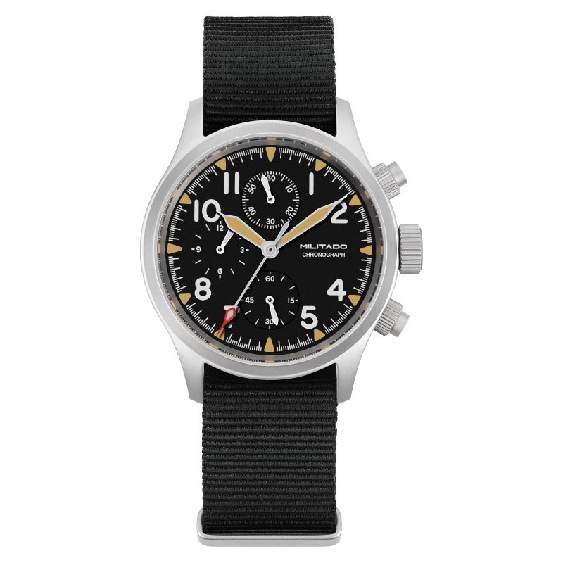 TACTICAL FROG Militado ML1868 39mm Military Chronograph Watch VK67 Quartz Sapphire Crystal C3 Luminous 100M Waterproof Black Nylon Strap - Image 2