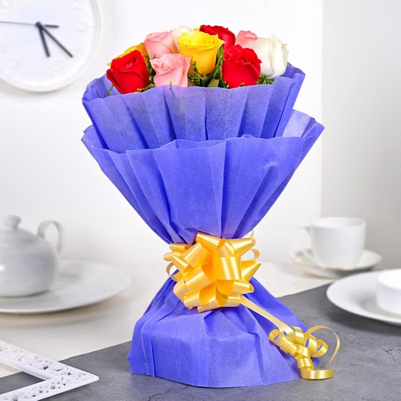 FlowerAura Fresh Live Flower Bouquet of 10 Mix Rose Flowers For Birthday Gift Anniversary Gift Wedding Gift Congratulations Gift Gift For Special Occasions Same Day Delivery - Image 3