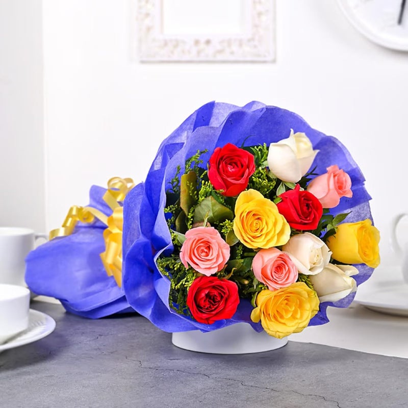 FlowerAura Fresh Live Flower Bouquet of 10 Mix Rose Flowers For Birthday Gift Anniversary Gift Wedding Gift Congratulations Gift Gift For Special Occasions Same Day Delivery - Image 1