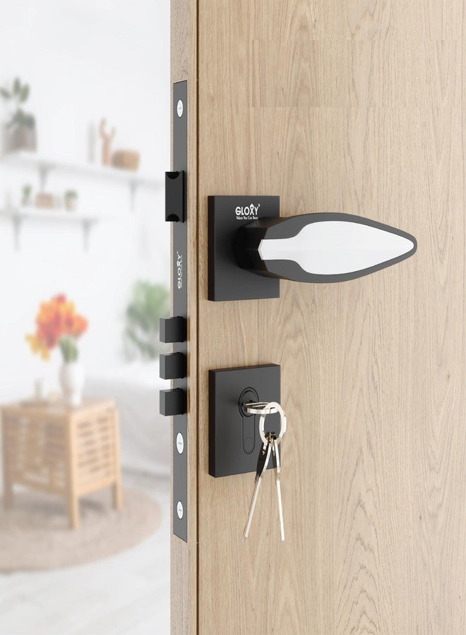 GLOXY Zinc Main Door Handle Lock Set | Heavy Duty Mortise Lock with Keys | Door Handle for Wooden Door | Stylish Security Handle Set for Home & Office Black & White (2 Years Warranty, Pack of 1) - Image 1