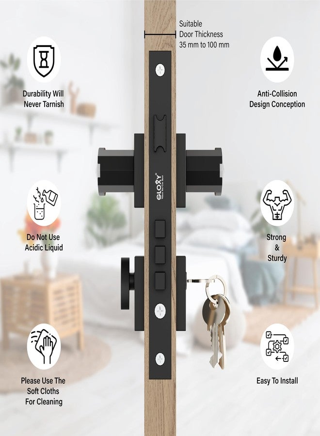 GLOXY Zinc Main Door Handle Lock Set | Heavy Duty Mortise Lock with Keys | Door Handle for Wooden Door | Stylish Security Handle Set for Home & Office Black & White (2 Years Warranty, Pack of 1) - Image 2