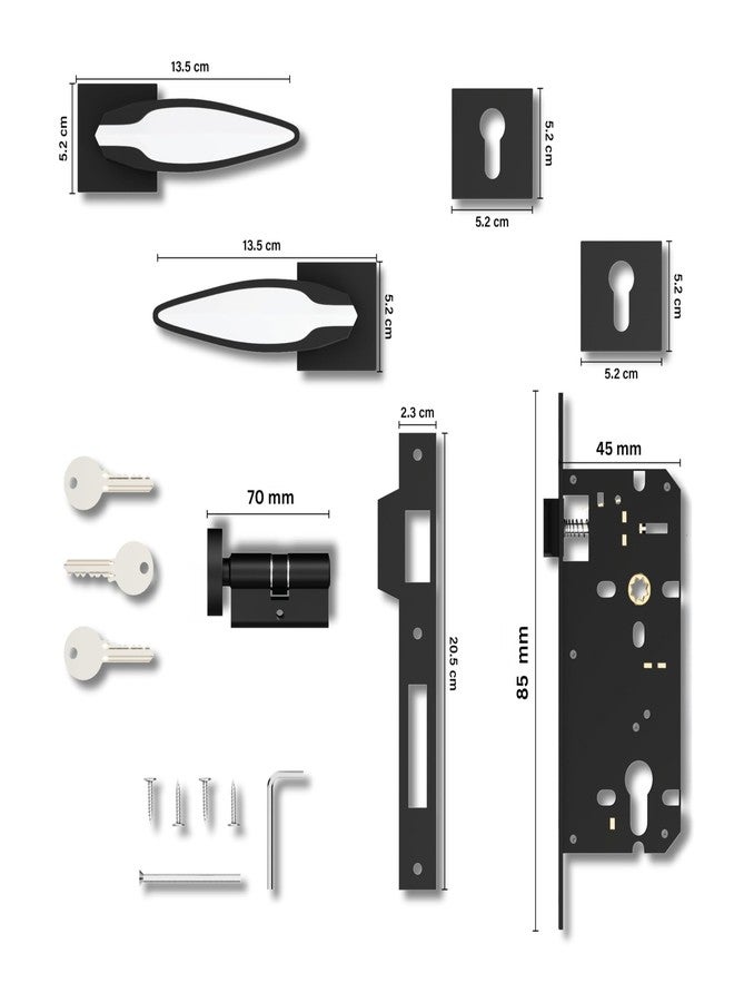 GLOXY Zinc Main Door Handle Lock Set | Heavy Duty Mortise Lock with Keys | Door Handle for Wooden Door | Stylish Security Handle Set for Home & Office Black & White (2 Years Warranty, Pack of 1) - Image 3