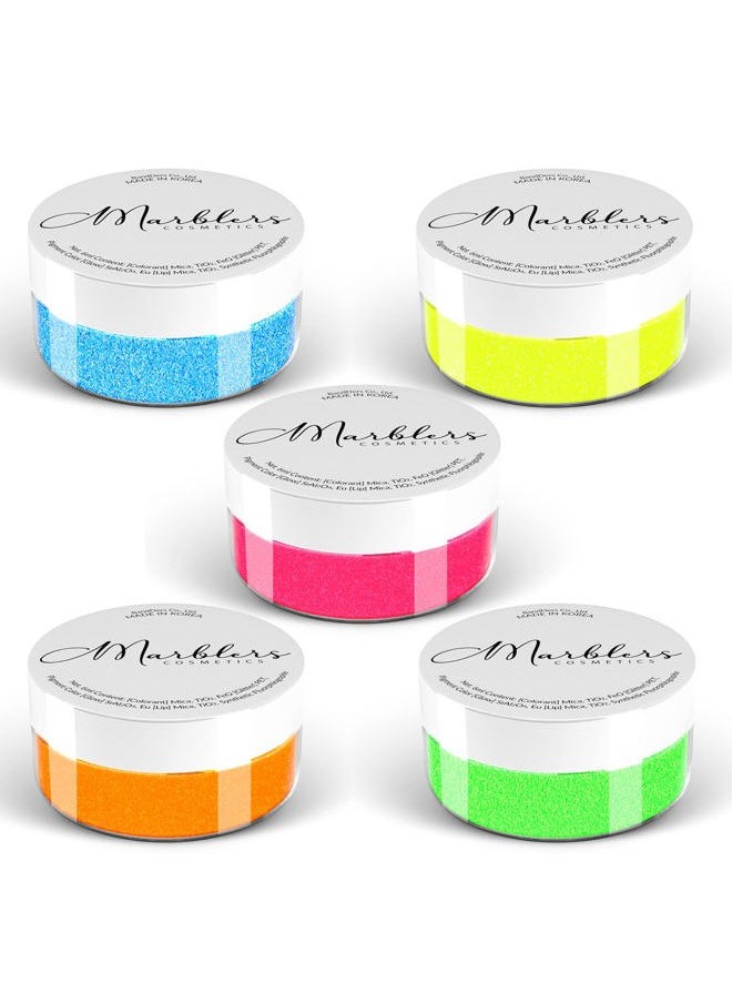 MARBLERS Cosmetic Grade Fine Glitter 5-Pack [Neon Max] 0.90oz (25g) | Non-Toxic | Vegan | Cruelty-Free | Eyeshadow, Nail Polish, Nail Art | Festival, Rave & Party Makeup | Body & Face  - Image 1