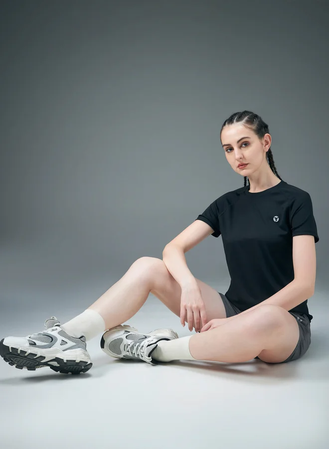Technosport Women's Solid Raglan Sleeve Regular Fit T-Shirt