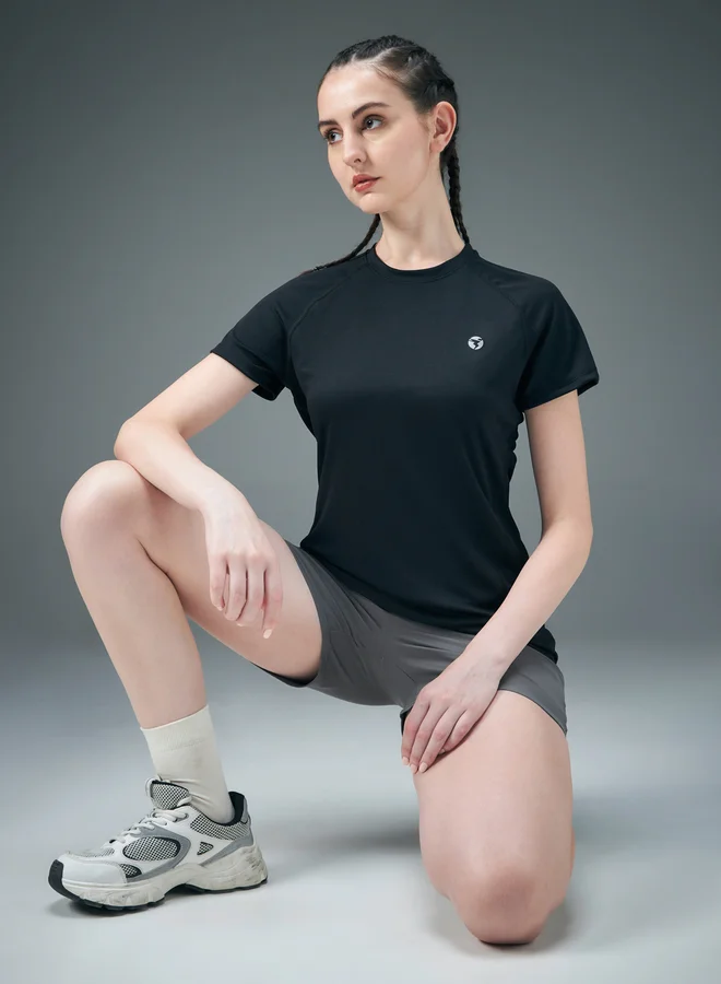 Technosport Women's Solid Raglan Sleeve Regular Fit T-Shirt