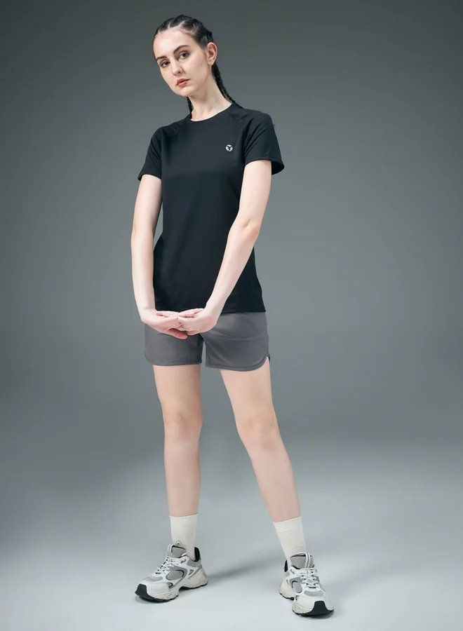 Technosport Women's Solid Raglan Sleeve Regular Fit T-Shirt