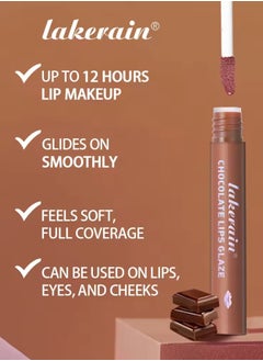 lakerain 5Pcs Chocolate Lips Glaze 2H Long Lasting Waterproof Smooth Matte Finish Chocolate Lips Glaze Lip Color Nourishing Smooth Lipstick Set Lip Liner Liquid Lipstick Set 02  - Image 4