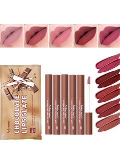 lakerain 5Pcs Chocolate Lips Glaze 2H Long Lasting Waterproof Smooth Matte Finish Chocolate Lips Glaze Lip Color Nourishing Smooth Lipstick Set Lip Liner Liquid Lipstick Set 02  - Image 1