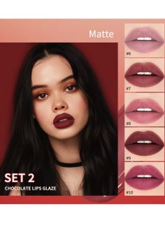 lakerain 5Pcs Chocolate Lips Glaze 2H Long Lasting Waterproof Smooth Matte Finish Chocolate Lips Glaze Lip Color Nourishing Smooth Lipstick Set Lip Liner Liquid Lipstick Set 02  - Image 2