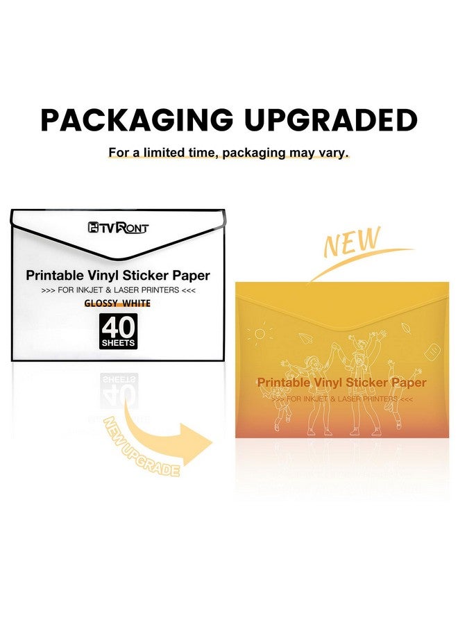 HTVRONT Printable Vinyl For Inkjet Printer & Laser Printer 40 Pcs Glossy White Inkjet Printable Vinyl Sticker Paper 8.5"X11" - Image 2