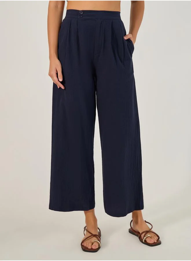 Styli Mid Rise Wide Leg Pleated Pants