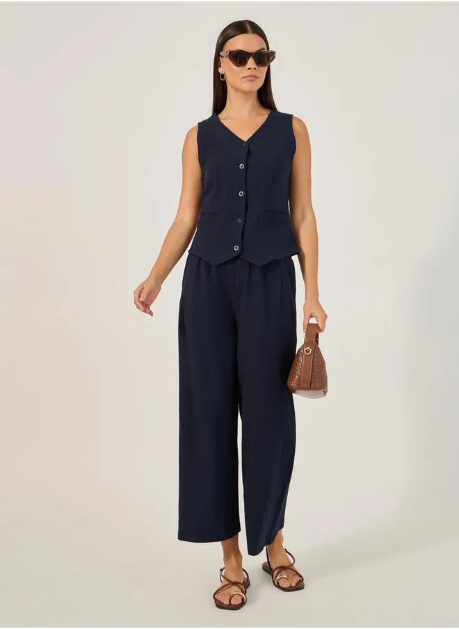 Styli Mid Rise Wide Leg Pleated Pants