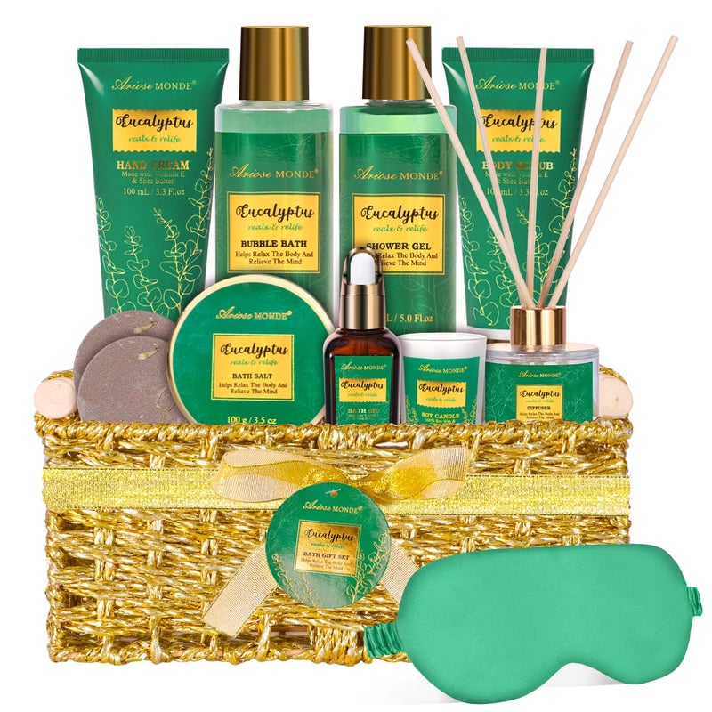 ArioseMonde Gift Baskets for her Spa Gifts for Women13pcs Eucalyptus At Home Spa Kit with Body Salt Bubble Bath Relaxing Bath Sets for Women Gift Birthday Gifts for Women Mothers Day Gifts for Mom - Image 1