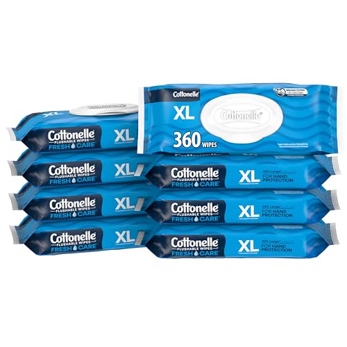 Cottonelle XL Flushable Wet Wipes, Adult Wipes Large, 8 Flip-Top Packs, 45 Wipes Per Pack (360 Total Wipes), Packaging May Vary - Image 1