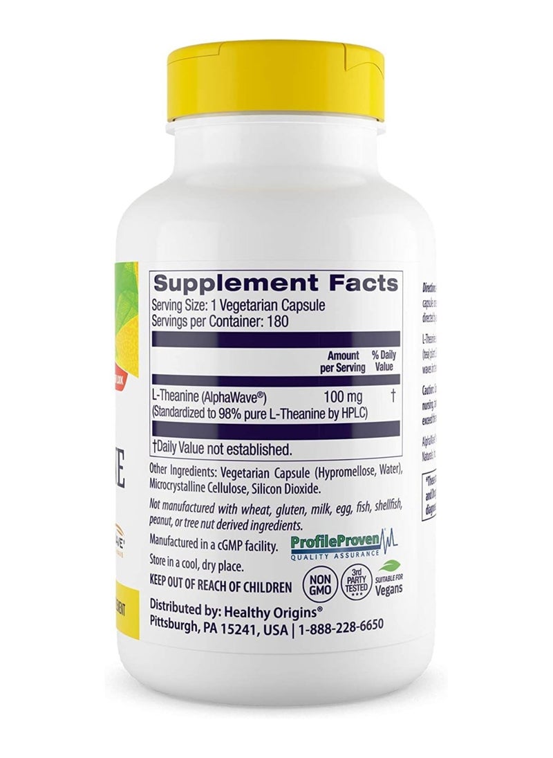 Healthy Origins L-Theanine (AlphaWave), 100 mg - Supports Healthy mental clarity and focus Supplement - 180 Veggie Capsules  - Image 2