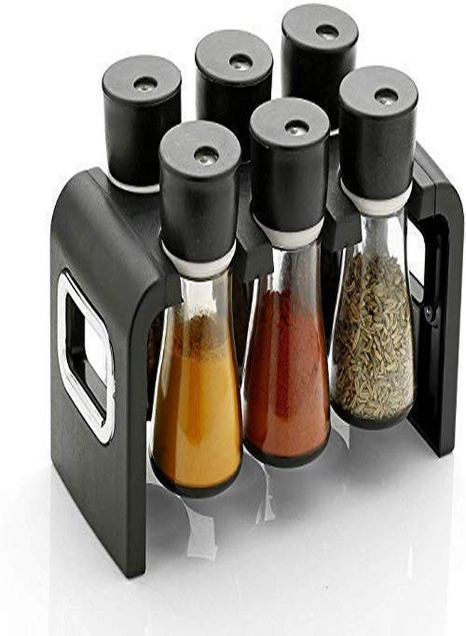 Swami Enterprise Round Shape Transparent 6 Piece Jar Spice Rack With Stand, Pickle Jar Set & Salt Pepper Container, Dining Spice Racks, Unbreakable Spice Stand in Multi Color - Image 1