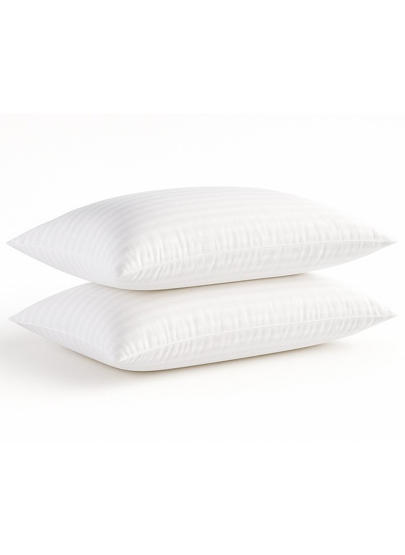 MAXQON Set of 2-Bed Pillows Striped White Hotel Standard Soft Microfiber Anti Allergic&Anti-bacterial, Size(50x70CM)  - Image 1