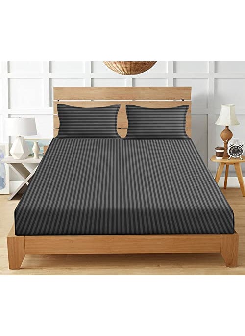 New Leaf NEW LEAF Cotton 240 Thread Count Egyptian Solid Striped Single/Coat Size Bed Flat Bed Sheets, 2 Pillow Cover (Grey Stripe)  - Image 3