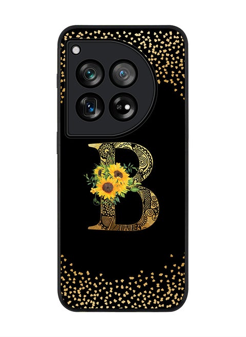 Rugged Black edge case for OnePlus 12R / OnePlus Ace 3 5G, Slim fit Soft Cover - Custom Monogram Initial Letter Floral Pattern Alphabet - B ( Black)