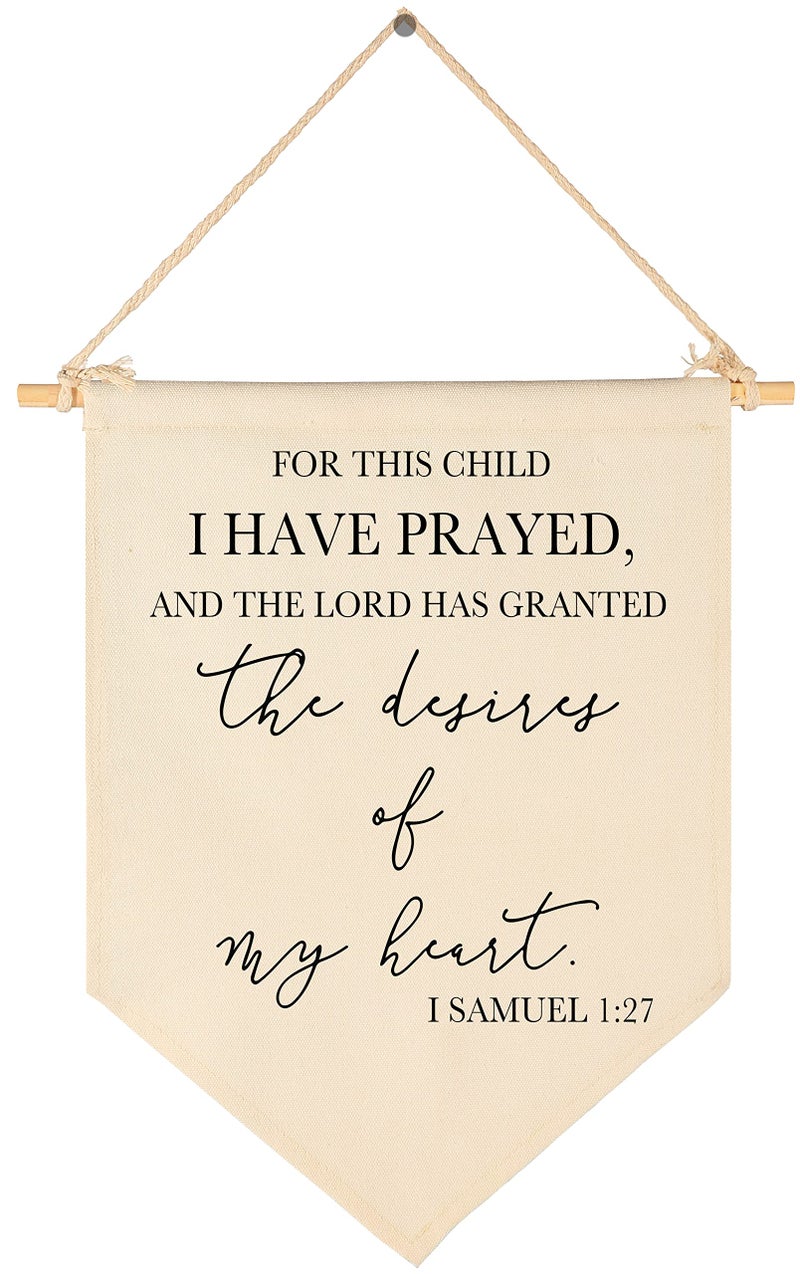 for This Child I Have Prayed Canvas Hanging Pennant Flag Banner Wall Sign Decor Gift for Nursery Baby Kids Girl Boy Teen Bedroom Playroom Front Door Birthday Christmas Gift