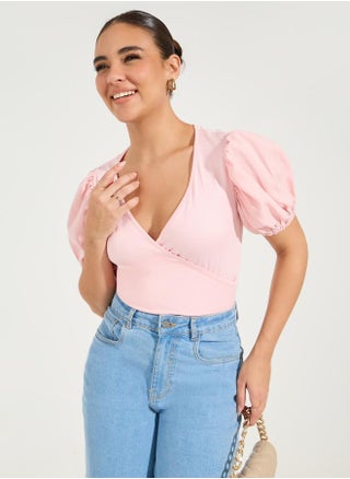 Solid Mock Wrap Top with V Neck & Balloon Sleeve - pzsku/Z35AB937BA64F5A0A5E93Z/45/_/1724410836/e80f9329-3b90-4ab5-9f74-48f188949b86