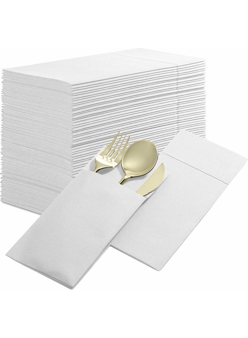 50-Pack Disposable Linen-Feel Dinner Napkins with Built-in Flatware Pocket, WHITE Prefolded Cloth Like Paper Napkins For Dinner, Wedding Or Party [Silverware NOT Included] - Image 1