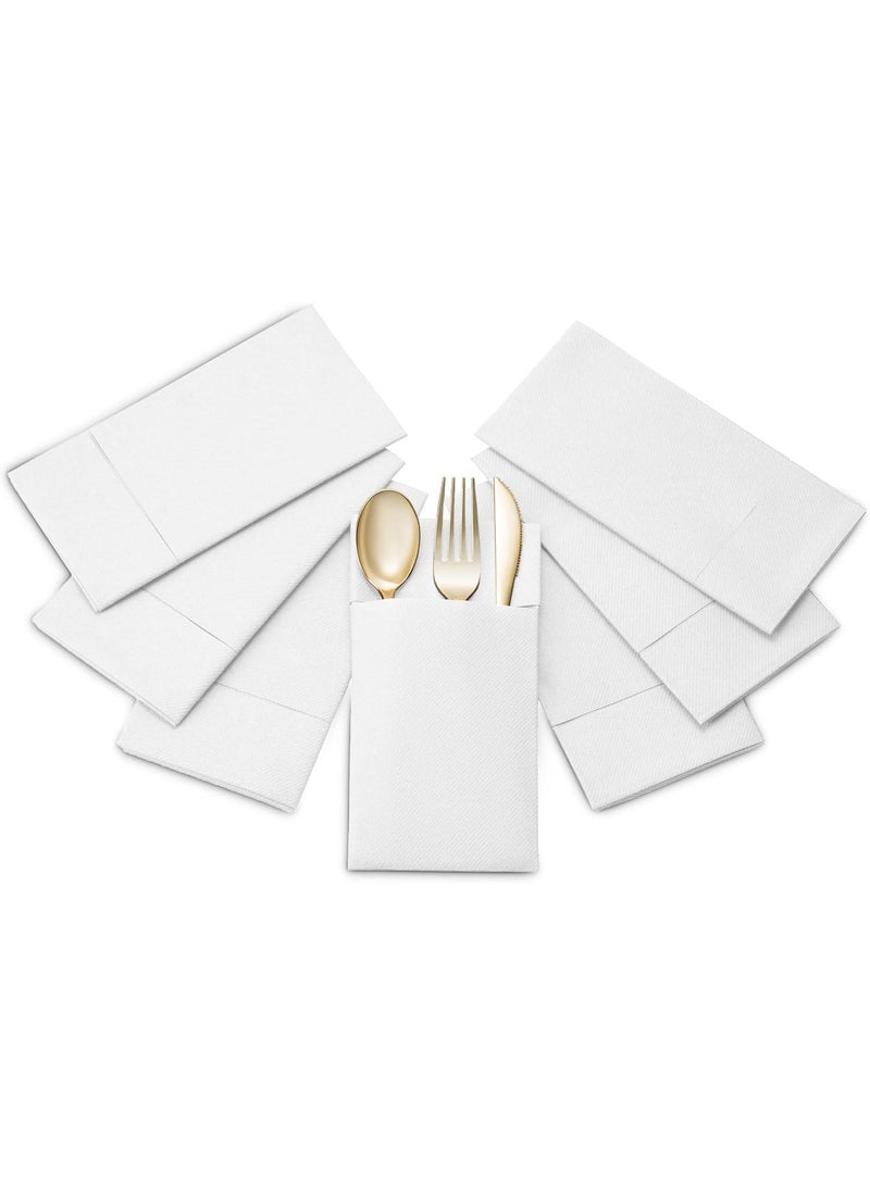 50-Pack Disposable Linen-Feel Dinner Napkins with Built-in Flatware Pocket, WHITE Prefolded Cloth Like Paper Napkins For Dinner, Wedding Or Party [Silverware NOT Included] - Image 3