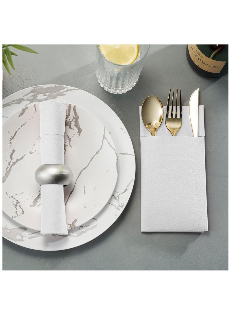 50-Pack Disposable Linen-Feel Dinner Napkins with Built-in Flatware Pocket, WHITE Prefolded Cloth Like Paper Napkins For Dinner, Wedding Or Party [Silverware NOT Included] - Image 5