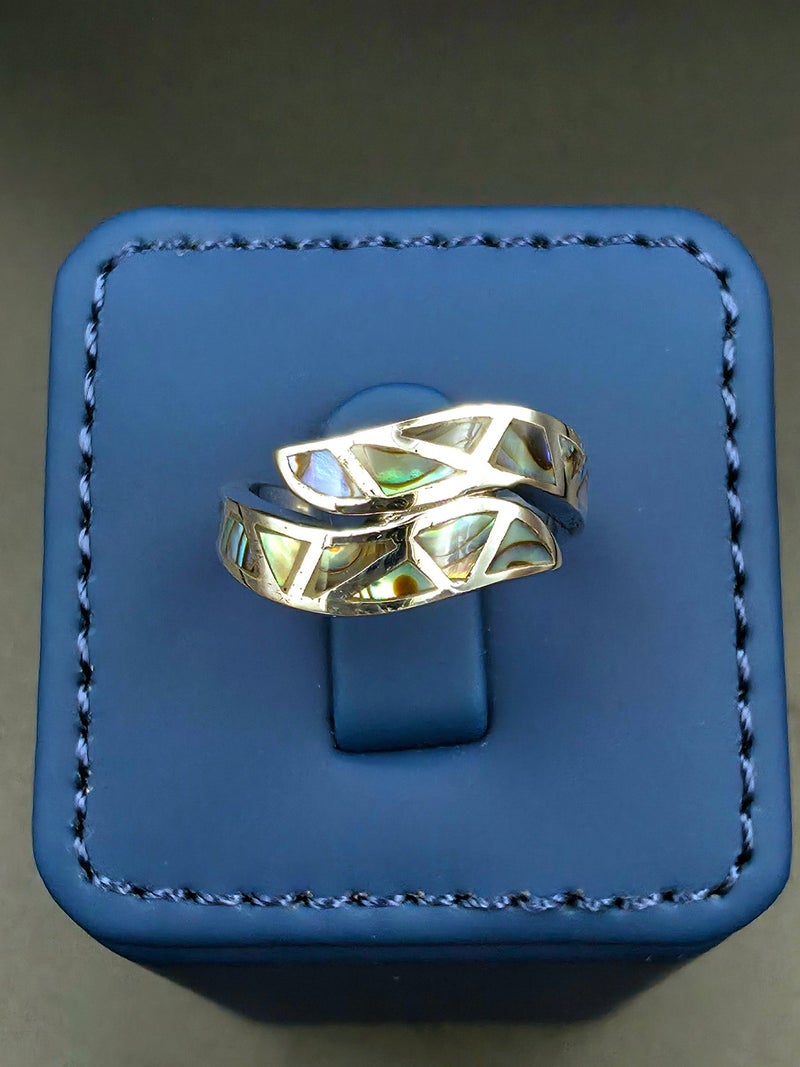 Kanira Premium 925 Sterling Silver Natural Abalone Shell Leaf Ring for Women - Premium Paua Shell Abstract Cutout Wing Statement Fashion Cocktail Ring | KANIRA | Size 6 - Image 2