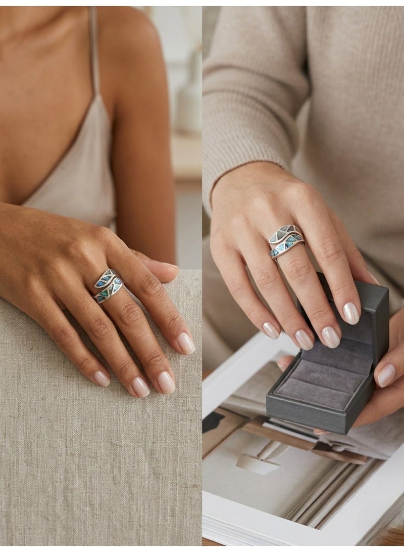 Kanira Premium 925 Sterling Silver Natural Abalone Shell Leaf Ring for Women - Premium Paua Shell Abstract Cutout Wing Statement Fashion Cocktail Ring | KANIRA | Size 6 - Image 1