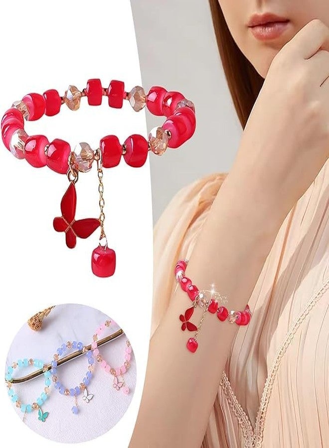 El Regalo 1 PC Butterfly Crystal Beads Tassel Bracelet With Cute Enamel Butterfly Charms for Girls/Teens/Women (Red Butterfly) - Image 5