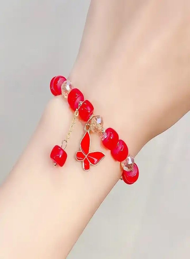 El Regalo 1 PC Butterfly Crystal Beads Tassel Bracelet With Cute Enamel Butterfly Charms for Girls/Teens/Women (Red Butterfly) - Image 4