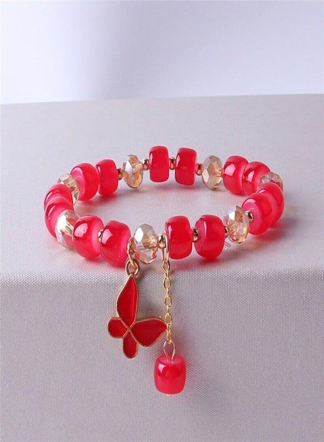El Regalo 1 PC Butterfly Crystal Beads Tassel Bracelet With Cute Enamel Butterfly Charms for Girls/Teens/Women (Red Butterfly) - Image 3