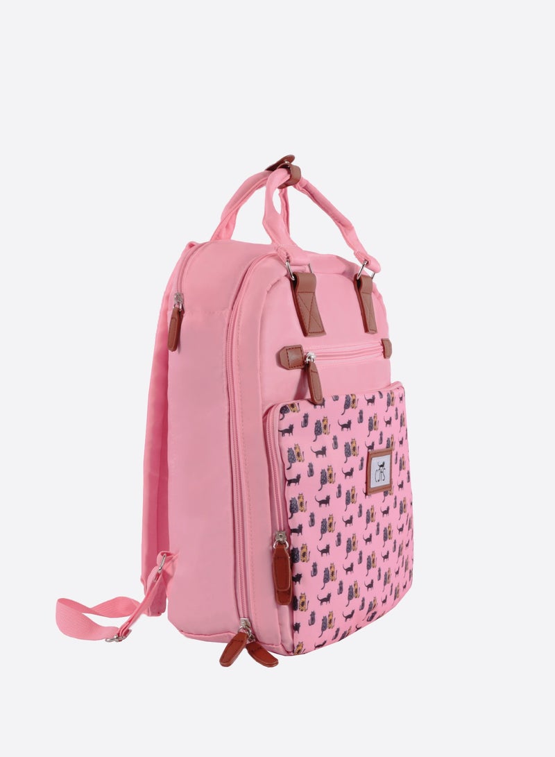 بيج ديزاين حقيبة ظهر للحاسوب المحمول مضادة للسرقة ومقاومة للماء من بيغ ديزاين بنقش القطط، باللون الوردي - Image 2