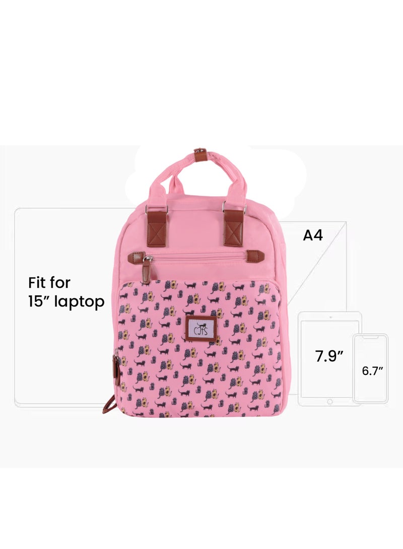 بيج ديزاين حقيبة ظهر للحاسوب المحمول مضادة للسرقة ومقاومة للماء من بيغ ديزاين بنقش القطط، باللون الوردي - Image 5