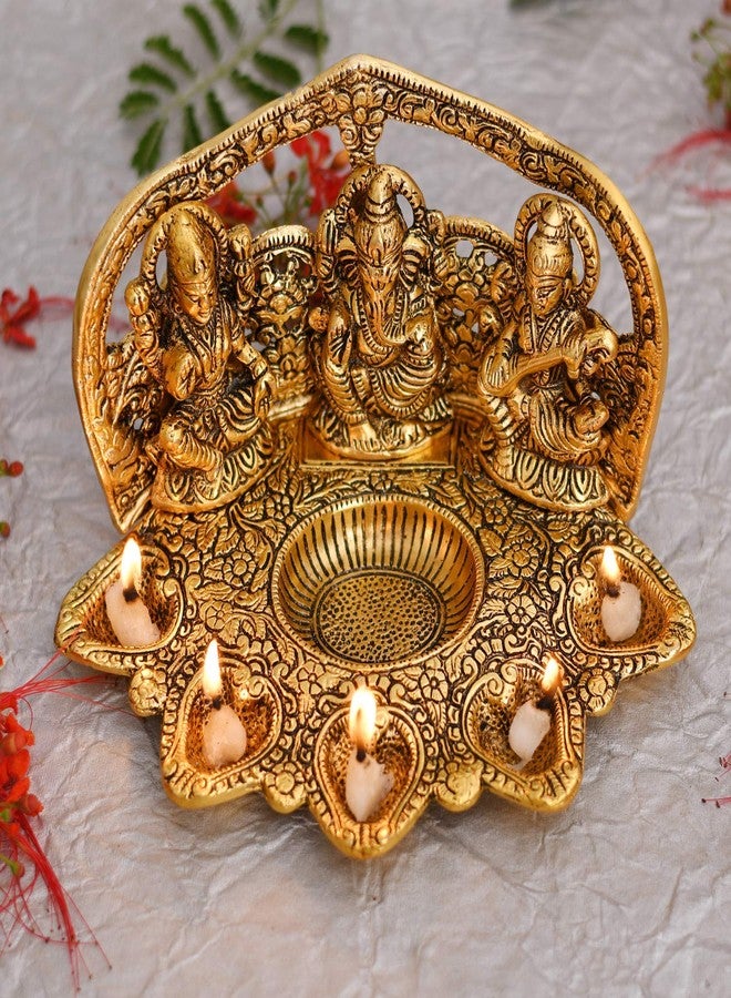 NOBILITY Lakshmi Ganesh Saraswati Statue with Diya Oil Deepak Metal Laxmi Ganesha Idol Showpiece Deepam Traditional Diya for Diwali Puja Home Decoration Wedding Return Gift Items - Image 1