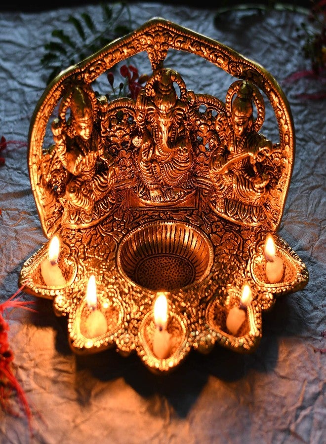 NOBILITY Lakshmi Ganesh Saraswati Statue with Diya Oil Deepak Metal Laxmi Ganesha Idol Showpiece Deepam Traditional Diya for Diwali Puja Home Decoration Wedding Return Gift Items - Image 5