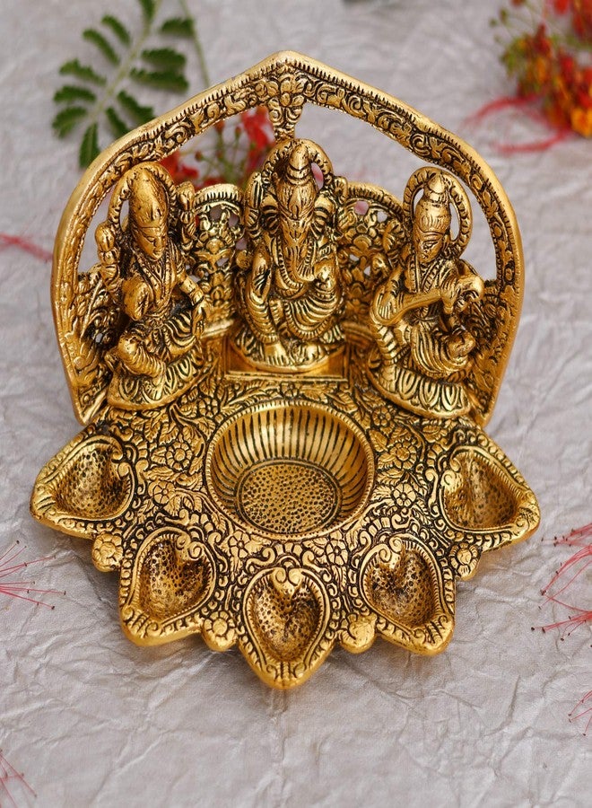 NOBILITY Lakshmi Ganesh Saraswati Statue with Diya Oil Deepak Metal Laxmi Ganesha Idol Showpiece Deepam Traditional Diya for Diwali Puja Home Decoration Wedding Return Gift Items - Image 2