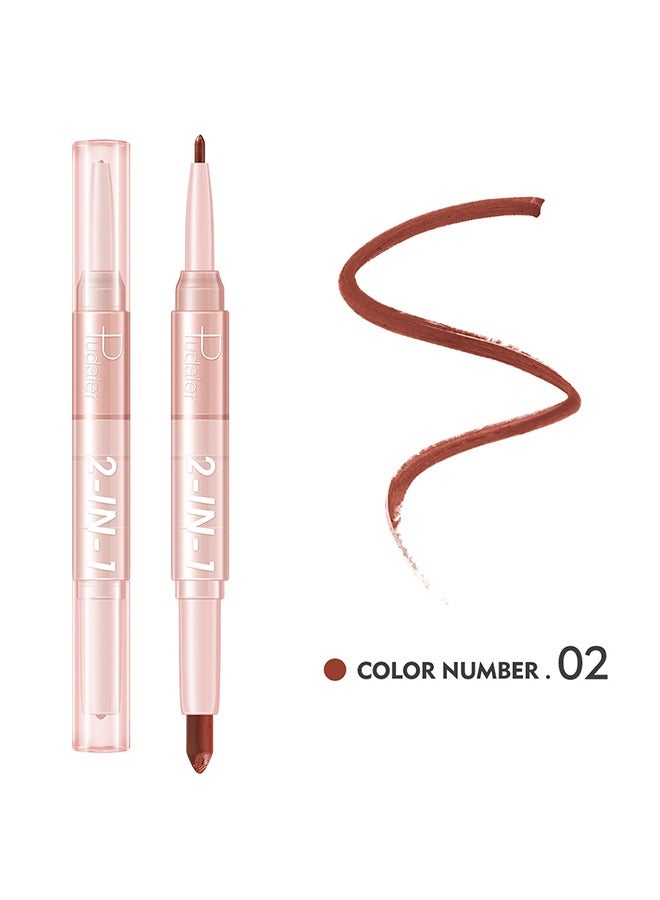 بوداير 2 في 1 أحمر شفاه غير لامع ومحدد شفاه ثنائي ، أداة مكياج تتميز بأحمر شفاه ملتوي ومحدد شفاه لارتداء طويل ، مما يجعل شفتيك تبدو أكثر نعومة وطبيعية ممتلئة - Image 2