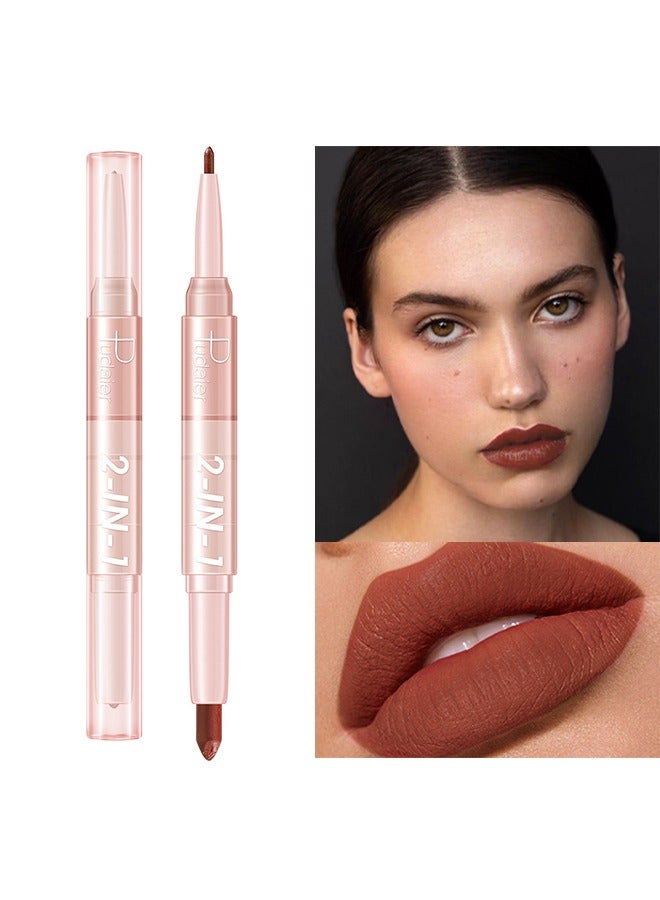 بوداير 2 في 1 أحمر شفاه غير لامع ومحدد شفاه ثنائي ، أداة مكياج تتميز بأحمر شفاه ملتوي ومحدد شفاه لارتداء طويل ، مما يجعل شفتيك تبدو أكثر نعومة وطبيعية ممتلئة - Image 1