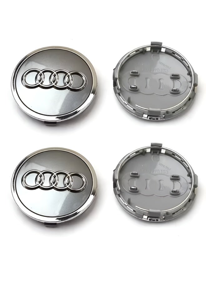 أودي مجموعة 4 أغطية مركز عجلات مقاس 69 مم لسيارات أودي | أغطية محور متينة من البلاستيك ABS بشعار فضي | سهلة التركيب بالضغط - Image 1
